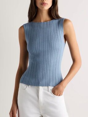 Quince Sleeveless Ribbed Knit Tank Top - Light Blue